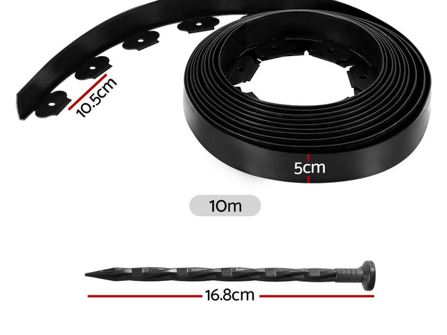 Green Fingers Garden Edging 5CM x 10M Border Support Landscape Edge Black X2