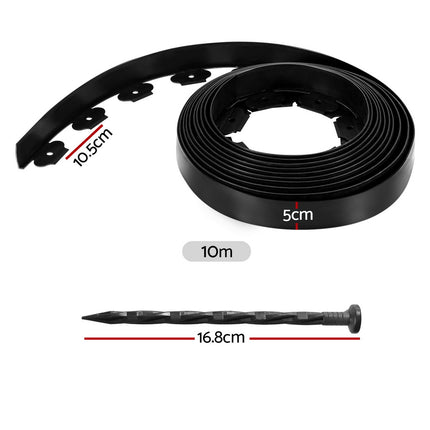 Green Fingers Garden Edging 5CM x 10M Border Support Landscape Edge Black X5