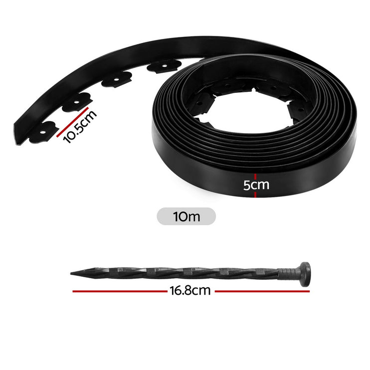 Green Fingers Garden Edging 5CM x 10M Border Support Landscape Edge Black X5