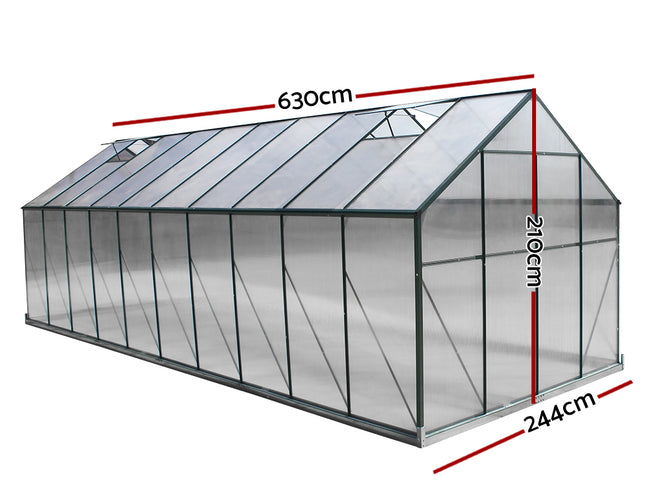Green Fingers Greenhouse 6.3x2.44x2.1M Aluminium Polycarbonate Green House Garden Shed