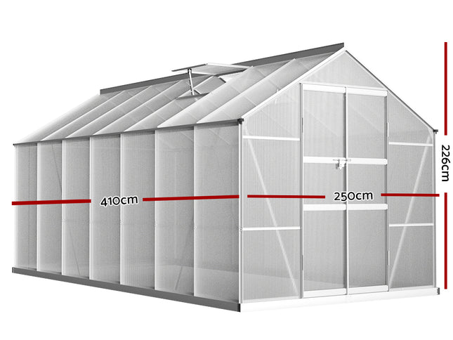 Green Fingers Greenhouse 4.1x2.5x2.26M Double Doors Aluminium Green House Garden Shed
