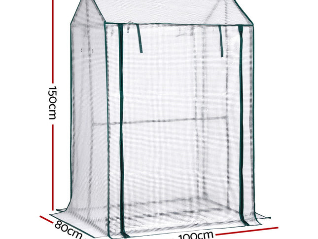 Green Fingers Mini Greenhouse PE Cover Green House Roll-Up Zippered Door 1.0x0.8x1.5M