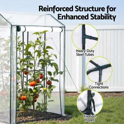 Green Fingers Mini Greenhouse PE Cover Green House Roll-Up Zippered Door 1.0x0.8x1.5M