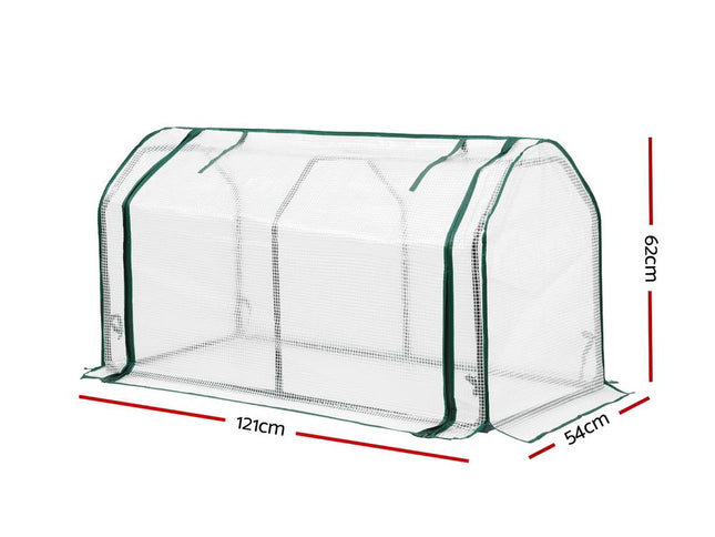 Green Fingers Mini Greenhouse PE Cover Green House Roll-Up Zippered Door 1.2x0.5x0.6M