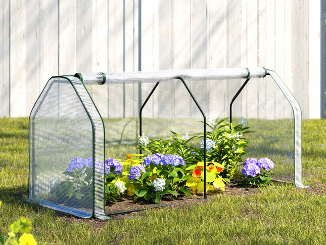 Green Fingers Mini Greenhouse PE Cover Green House Roll-Up Zippered Door 1.2x0.5x0.6M