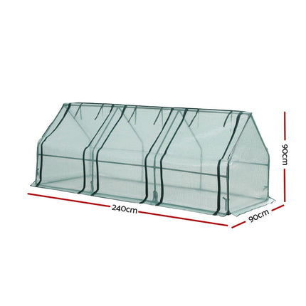 Green Fingers Mini Greenhouse 240x90x90cm Steel Frame PE Cover Outdoor Shelter