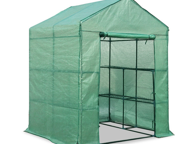 Green Fingers Greenhouse 1.4x1.55x2M Walk in Green House Tunnel Plant Garden Shed 8 Shelves