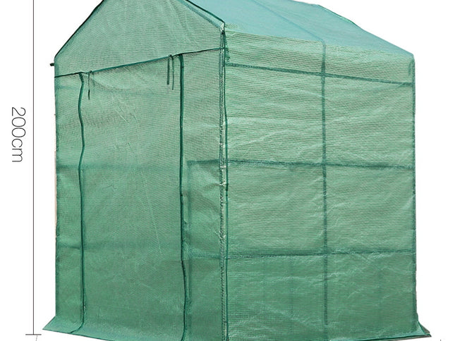 Green Fingers Greenhouse 1.4x1.55x2M Walk in Green House Tunnel Plant Garden Shed 8 Shelves