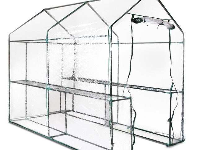 Green Fingers Greenhouse 1.2x1.9x1.9M Walk in Green House Tunnel Clear Garden Shed 4 Shelves