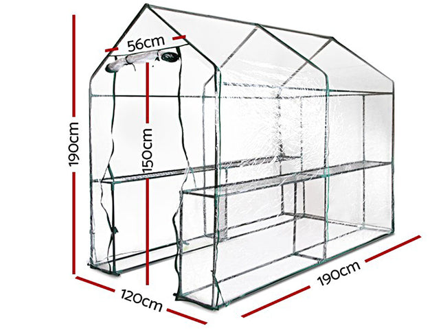 Green Fingers Greenhouse 1.2x1.9x1.9M Walk in Green House Tunnel Clear Garden Shed 4 Shelves