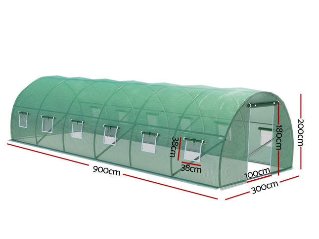 Green Fingers Greenhouse 9x3x2M Walk in Green House Tunnel Plant Garden Shed Dome
