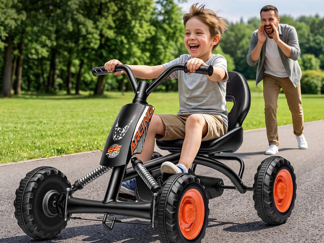 Rigo Pedal Go Kart Kids with Plastic Wheels Forward Reverse Black 84cm