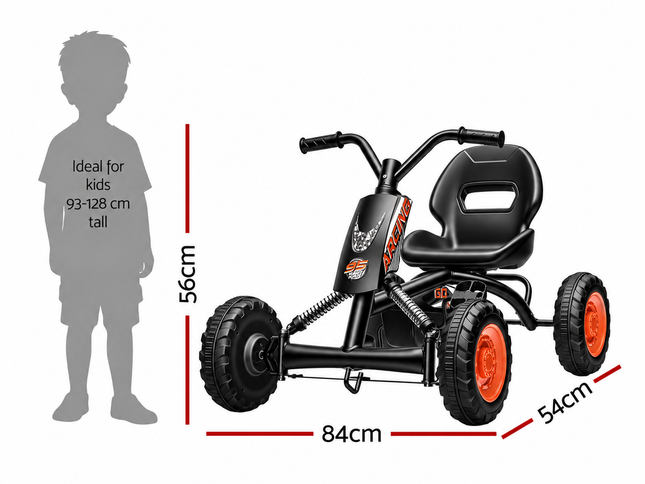 Rigo Pedal Go Kart Kids with Plastic Wheels Forward Reverse Black 84cm