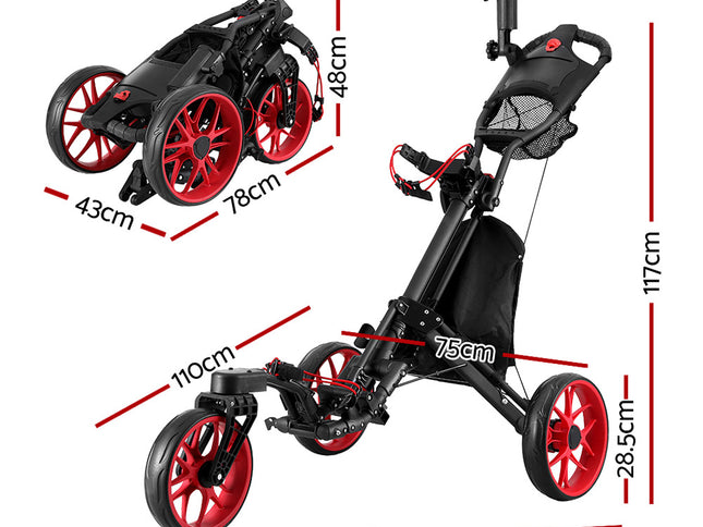 Everfit Golf Buggy Foldable Trolley Golf Cart Swivel Wheel Umbrella Bottle Stand