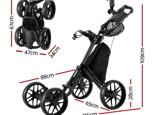 Everfit Golf Buggy Foldable Trolley Golf Cart Wheels Umbrella Bottle Holder