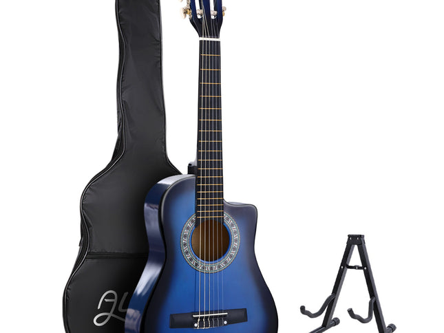 Alpha 34 Inch Classical Guitar Wooden Body Nylon String w/ Stand Beignner Blue