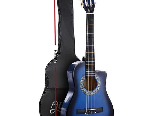 Alpha 34 Inch Classical Guitar Wooden Body Nylon String w/ Stand Beignner Blue