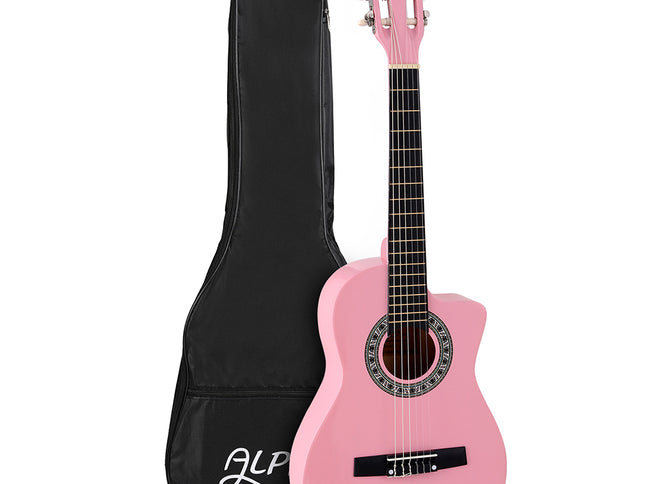 Alpha 34 Inch Classical Guitar Wooden Body Nylon String Beginner Kids Gift Pink
