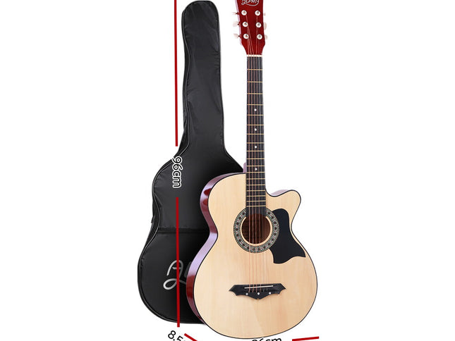 Alpha 38 Inch Acoustic Guitar Wooden Body Steel String Full Size Cutaway Wood