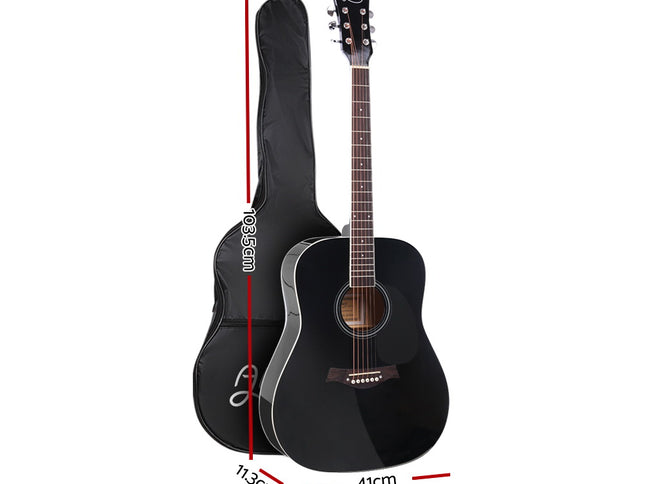 Alpha 41 Inch Acoustic Guitar Wooden Body Steel String Dreadnought Black