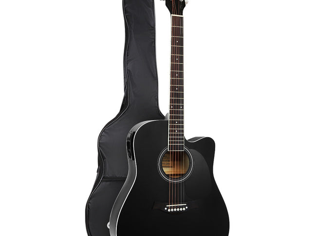 Alpha 41 Inch Acoustic Guitar Equaliser Electric Output Jack Cutaway Black
