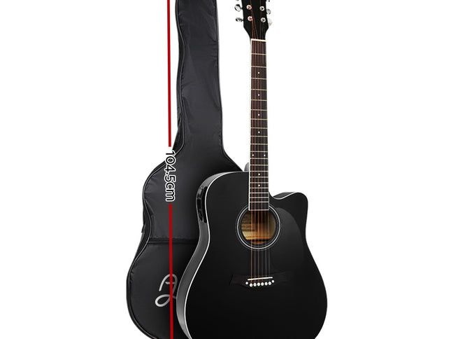 Alpha 41 Inch Acoustic Guitar Equaliser Electric Output Cutaway w/ Stand Black