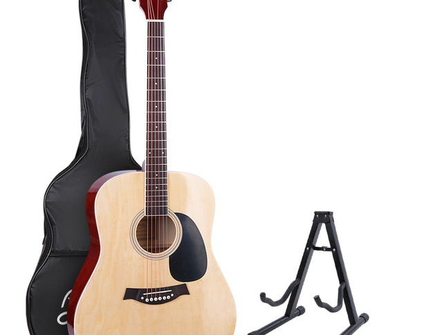 Alpha 41 Inch Acoustic Guitar Wooden Body Steel String Dreadnought Stand Wood