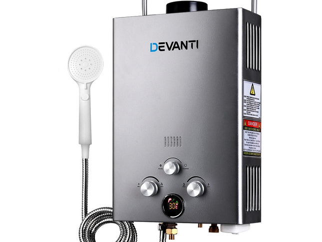 Devanti Portable Gas Water Heater 8L/Min LPG System Grey