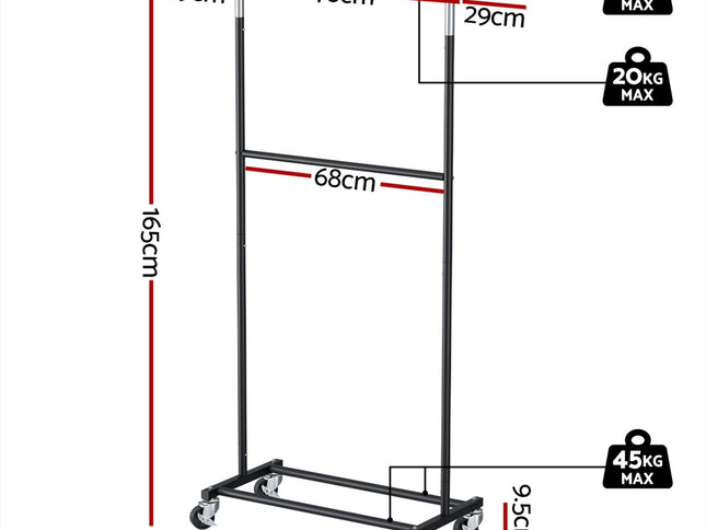 Artiss Clothes Rack Double Rod Airer Rail Coat Stand Adjustable Hanger