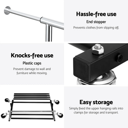 Artiss Clothes Rack Double Rod Airer Rail Coat Stand Adjustable Hanger