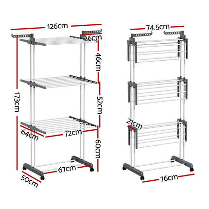 Artiss Clothes Airer Drying Rack 173cm Coat Hanger Foldable