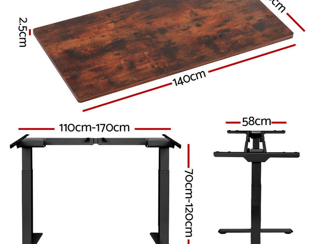 Artiss Standing Desk Motorised Dual Motor Rustic Brwon 140CM