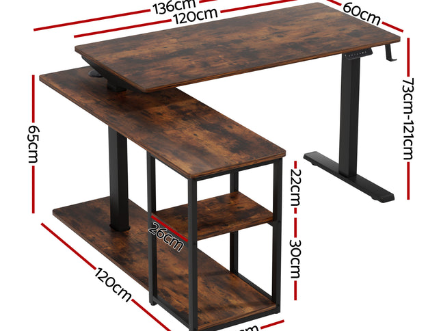 Artiss Electric Standing Desk Adjustable Motorised 120CM L Shaped Rustic Brown