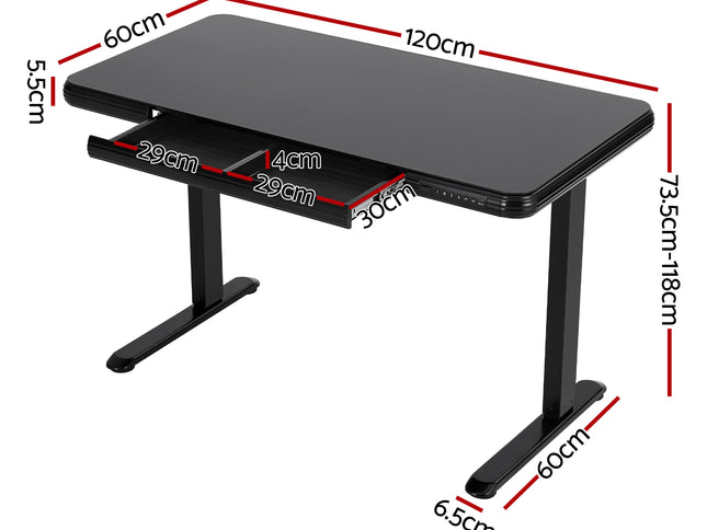 Artiss Standing Desk Motorised Tempered Glass Top Electric Black 120CM