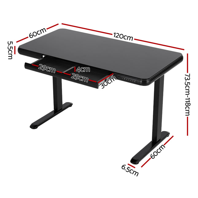 Artiss Standing Desk Motorised Tempered Glass Top Electric Black 120CM