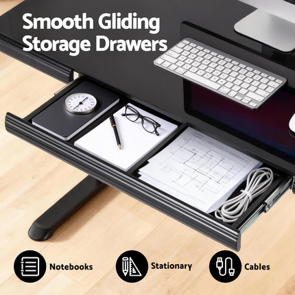 Artiss Standing Desk Motorised Tempered Glass Top Electric Black 120CM