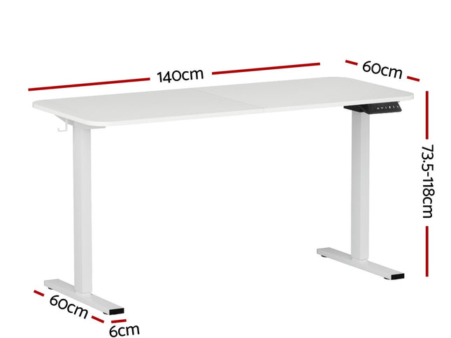 Artiss Electric Standing Desk 140cm Adjustable Height Motorised Home Office Desk White