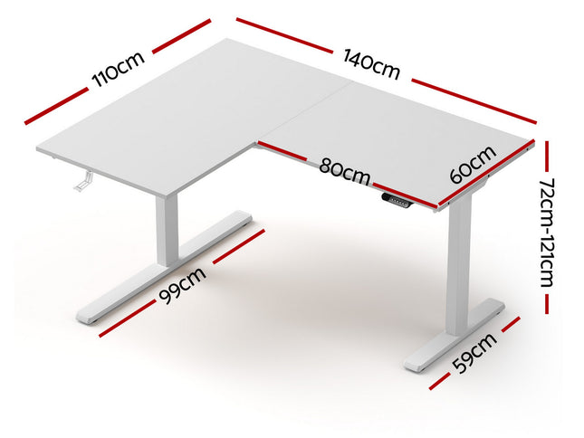 Artiss L-Shape Standing Desk Sit Stand Up Height Adjustable Electric Motorised White