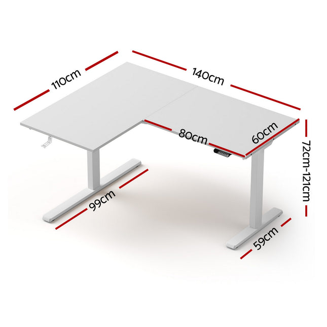 Artiss L-Shape Standing Desk Sit Stand Up Height Adjustable Electric Motorised White