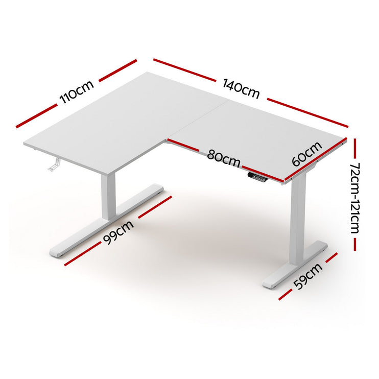 Artiss L-Shape Standing Desk Sit Stand Up Height Adjustable Electric Motorised White