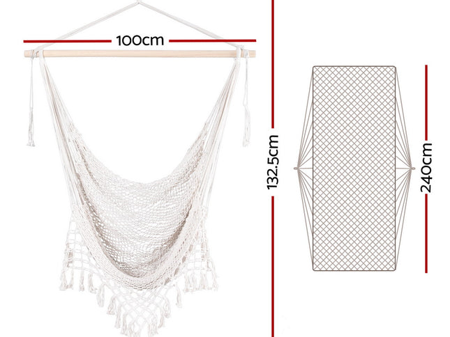 Gardeon Hammock Chair Swing Camping Mesh Cream