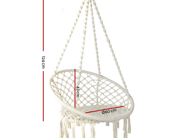 Gardeon Hammock Chair Outdoor Hanging Macrame Cotton Indoor Cream