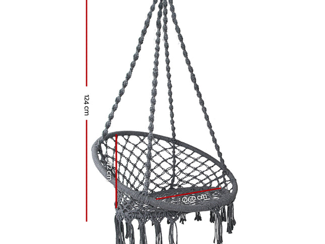 Gardeon Hammock Chair Outdoor Hanging Macrame Cotton Indoor Grey