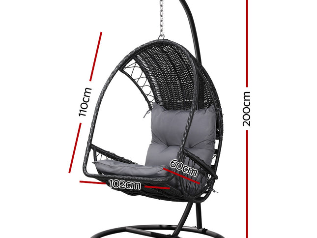 Gardeon Outdoor Egg Swing Chair Wicker Furniture Pod Stand Armrest Black