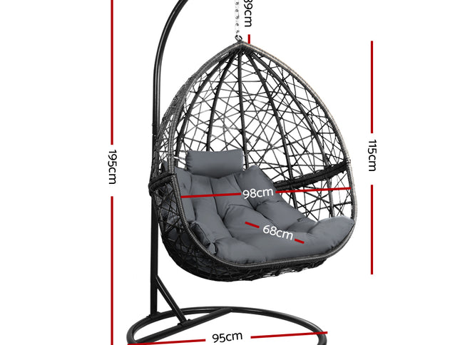 Gardeon Outdoor Egg Swing Chair Wicker Rattan Furniture Pod Stand Cushion Grey