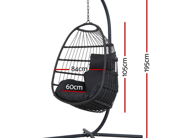 Gardeon Outdoor Egg Swing Chair Hanging Chair Wicker Rope Pod Stand Foldable Grey