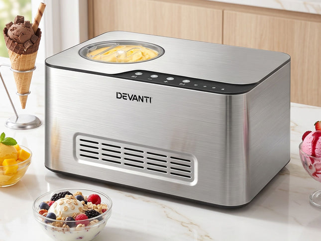 Devanti 2L 2-in-1 Ice Cream & Yogurt Maker Machine No Pre-Freezing Homemade Gelato Sorbet