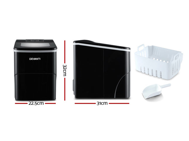 DEVANTi Portable Ice Cube Maker Machine 2L Home Bar Benchtop Easy Quick Black