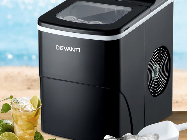 DEVANTi Portable Ice Cube Maker Machine 2L Home Bar Benchtop Easy Quick Black