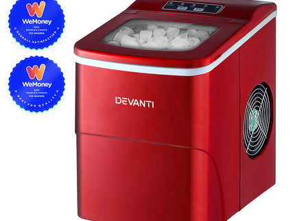 DEVANTi Portable Ice Cube Maker Machine 2L Home Bar Benchtop Easy Quick Red